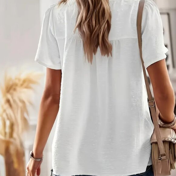 NEW Swiss Dot Blouse White Sz 14 XXL short sleeves BOHO Peasant Ruffle feminine - Picture 3 of 5